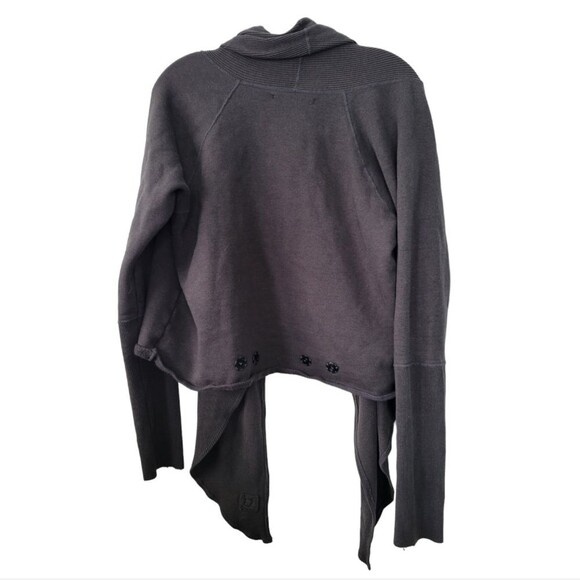 Clary Sage Organics Bamboo Organic Cotton Gray Wrap Cardigan Sweater Size L Snap - Picture 4 of 8